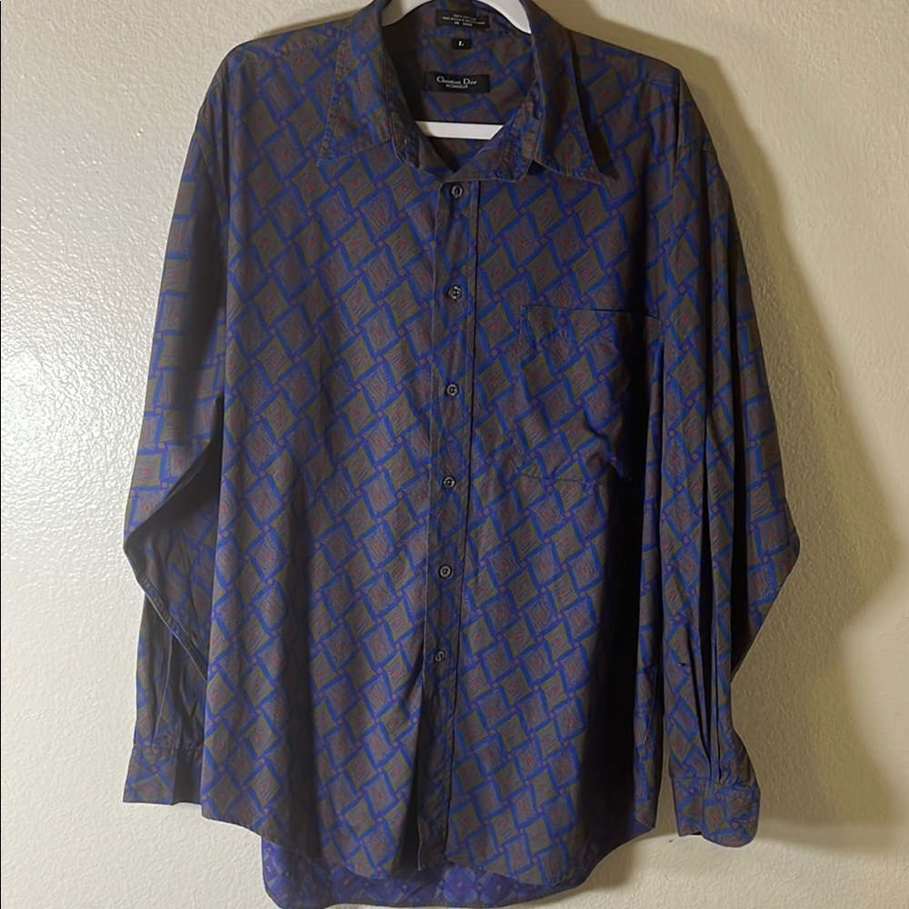 Dior men’s Vintage Blue and Purple Casual Button Down Shirt.size L